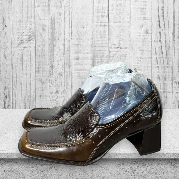 Steve Madden Oriee Brown Leather Square Toe Wide Chunky Heel Womens Size 9 B - Picture 1 of 10